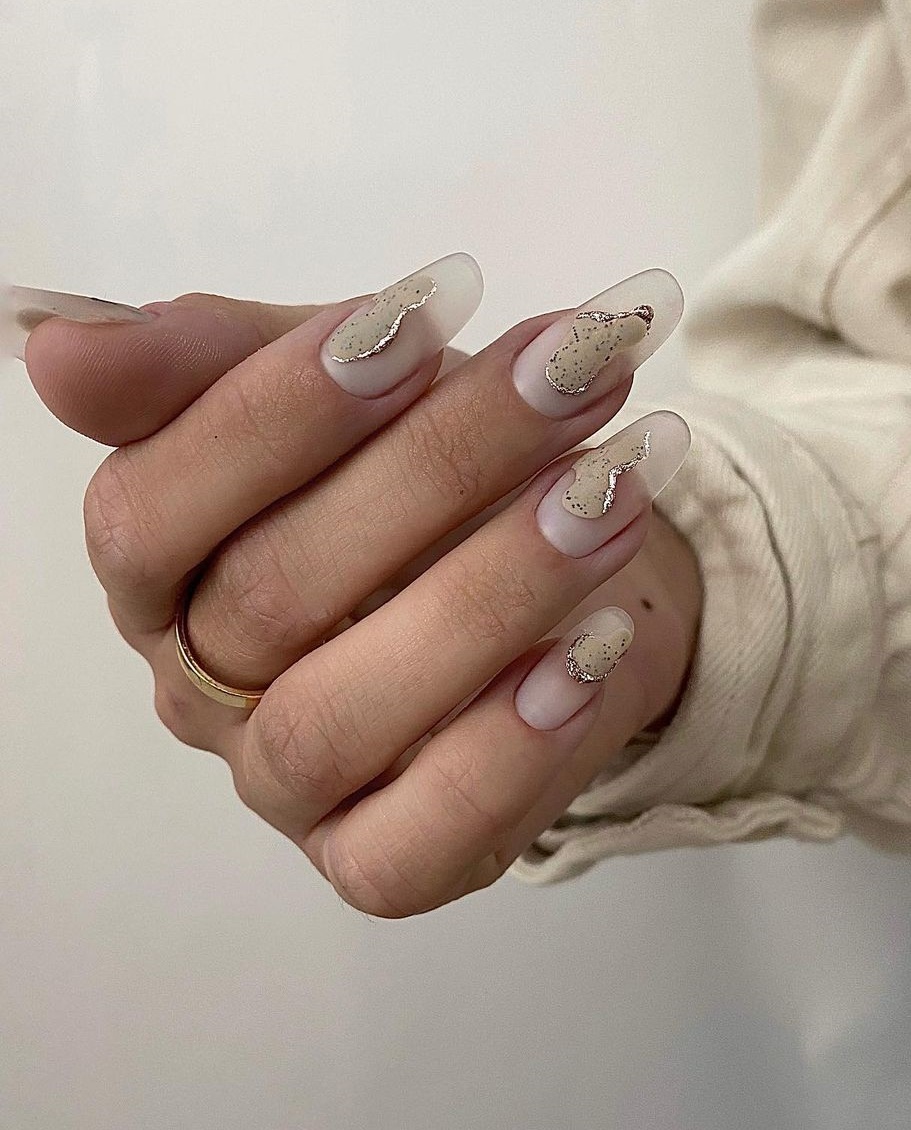 Clear Matte Nails with Abstract Design