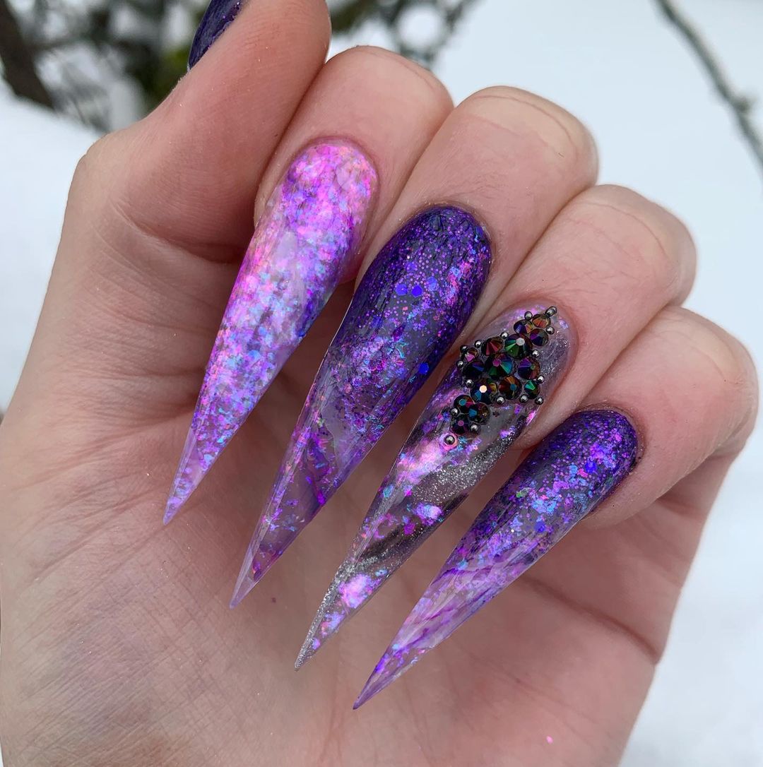 Galaxy Purple Stiletto Nails