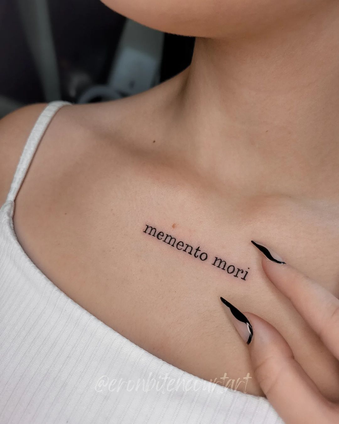 Latin Quote Tattoo on Chest for Women