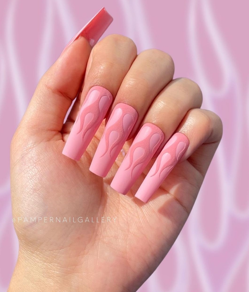 Long Square Acrylic Pale Pink Flame Nails