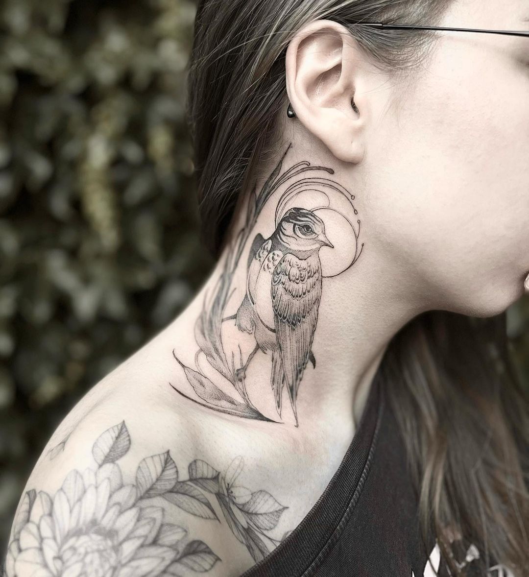 Side Neck Bird Tattoo for Women