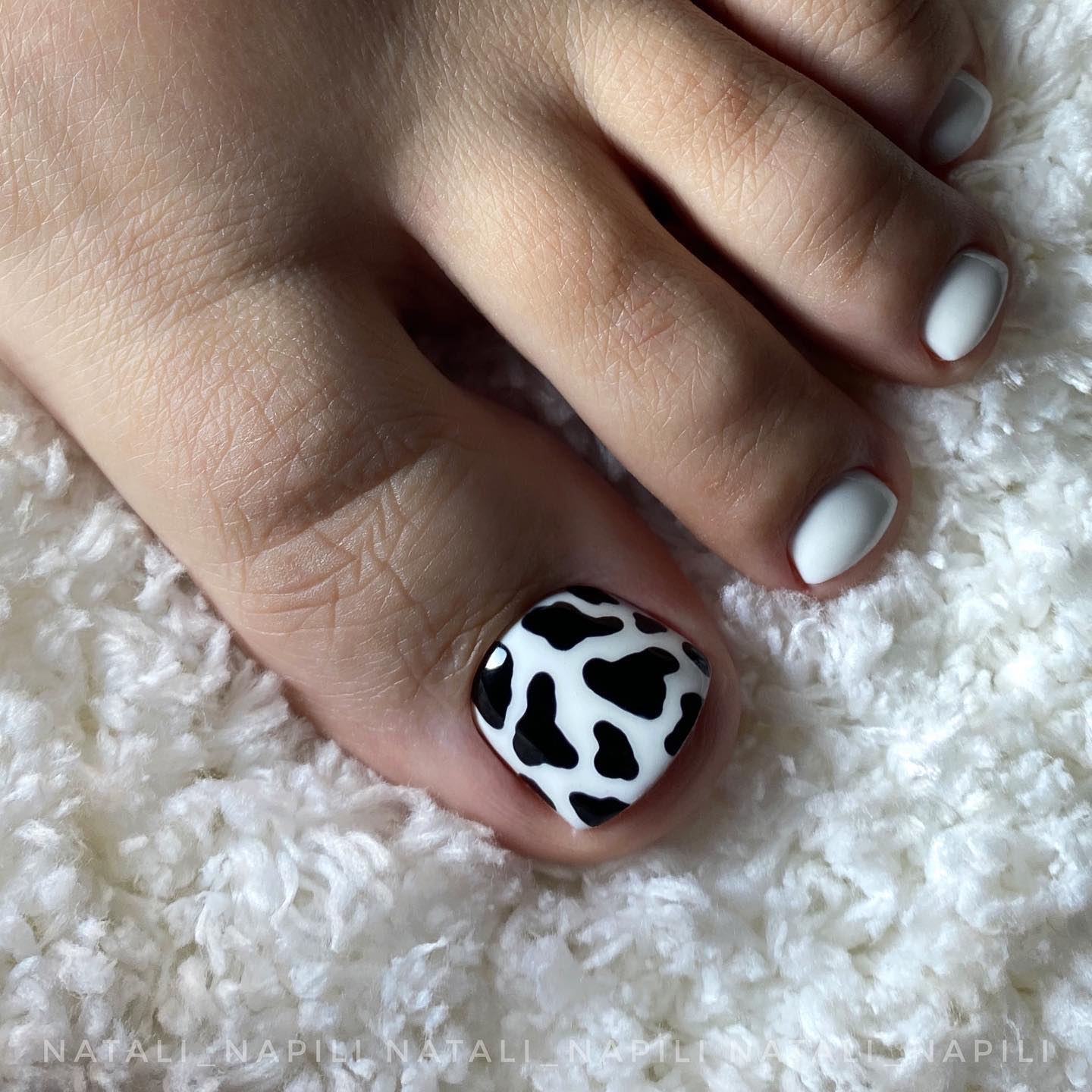 Black and White Cow print on Toe Nails
