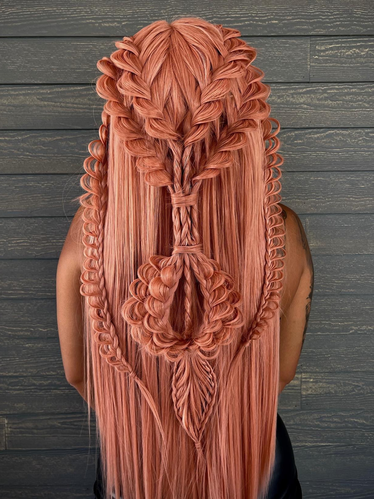 Braided Rose Gold Hairstyle on Long Straight Hair