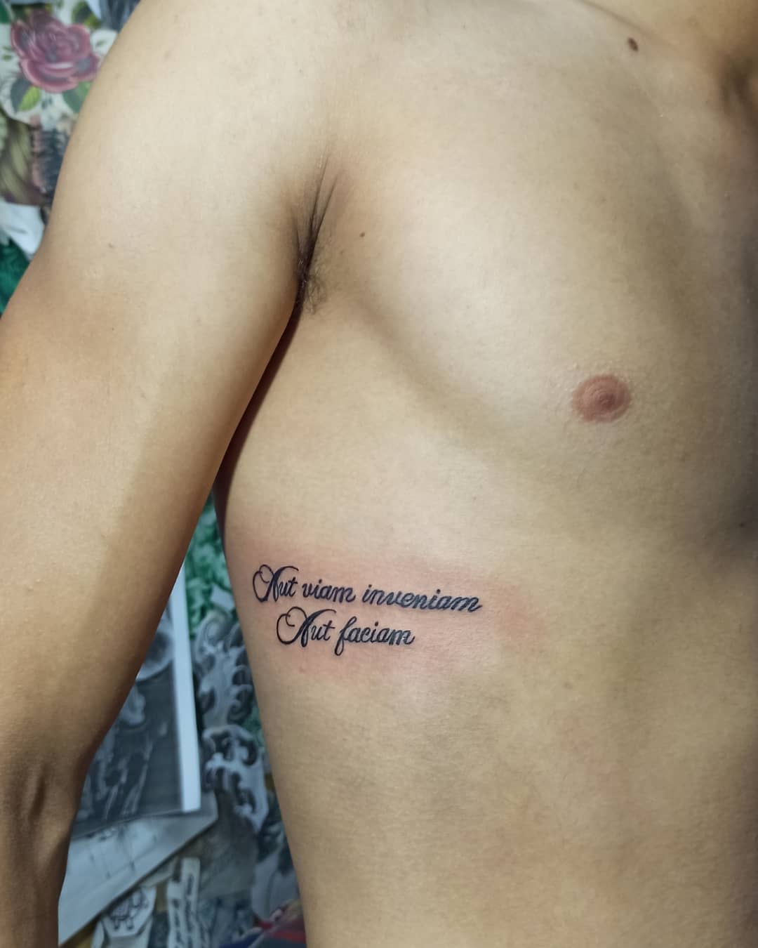 Latin Quote Tattoo on Side for Men