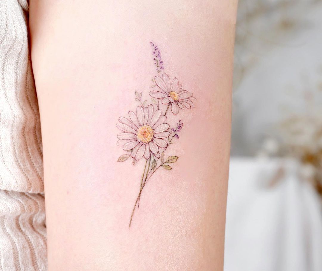 Purple Daisy Tattoo on Arm