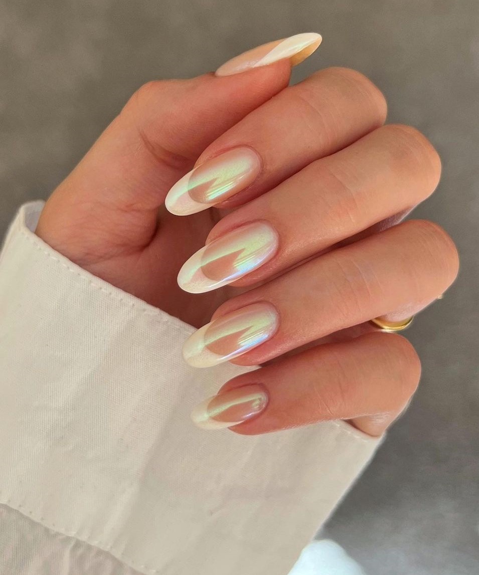 Clear French Nails with Pearl Shine
