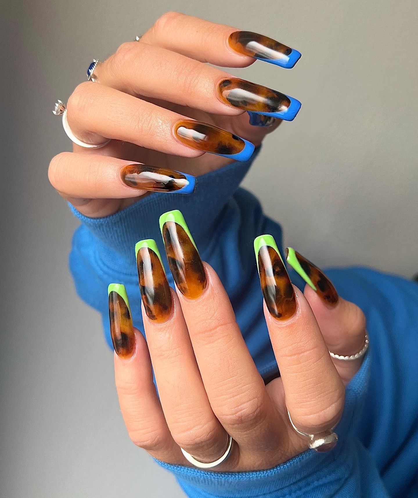 Coffin-Shaped Leopard Nails with French Tips