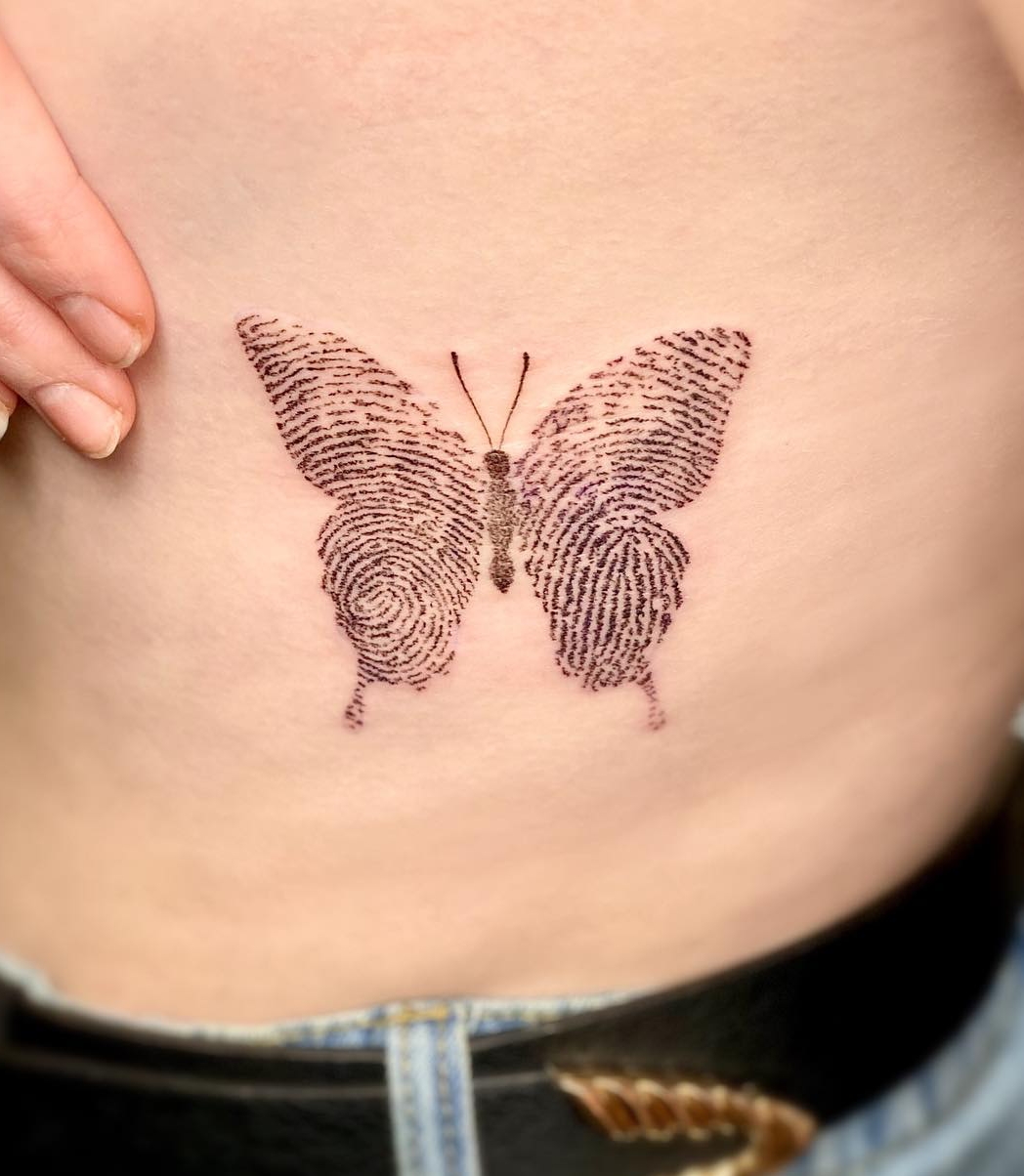 Fingerprint Black Butterfly Tattoo