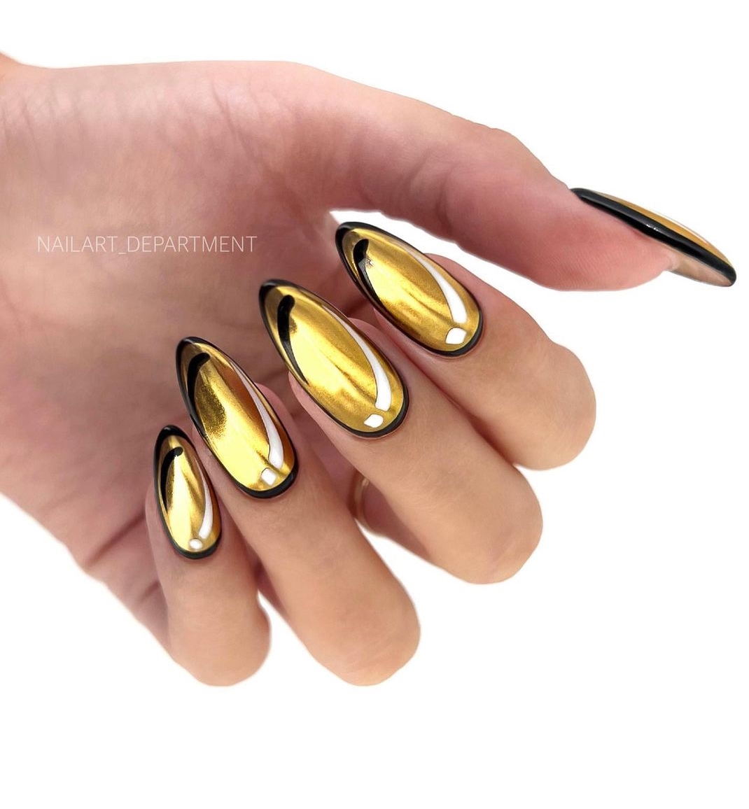 Gold and Black Glossy Nails