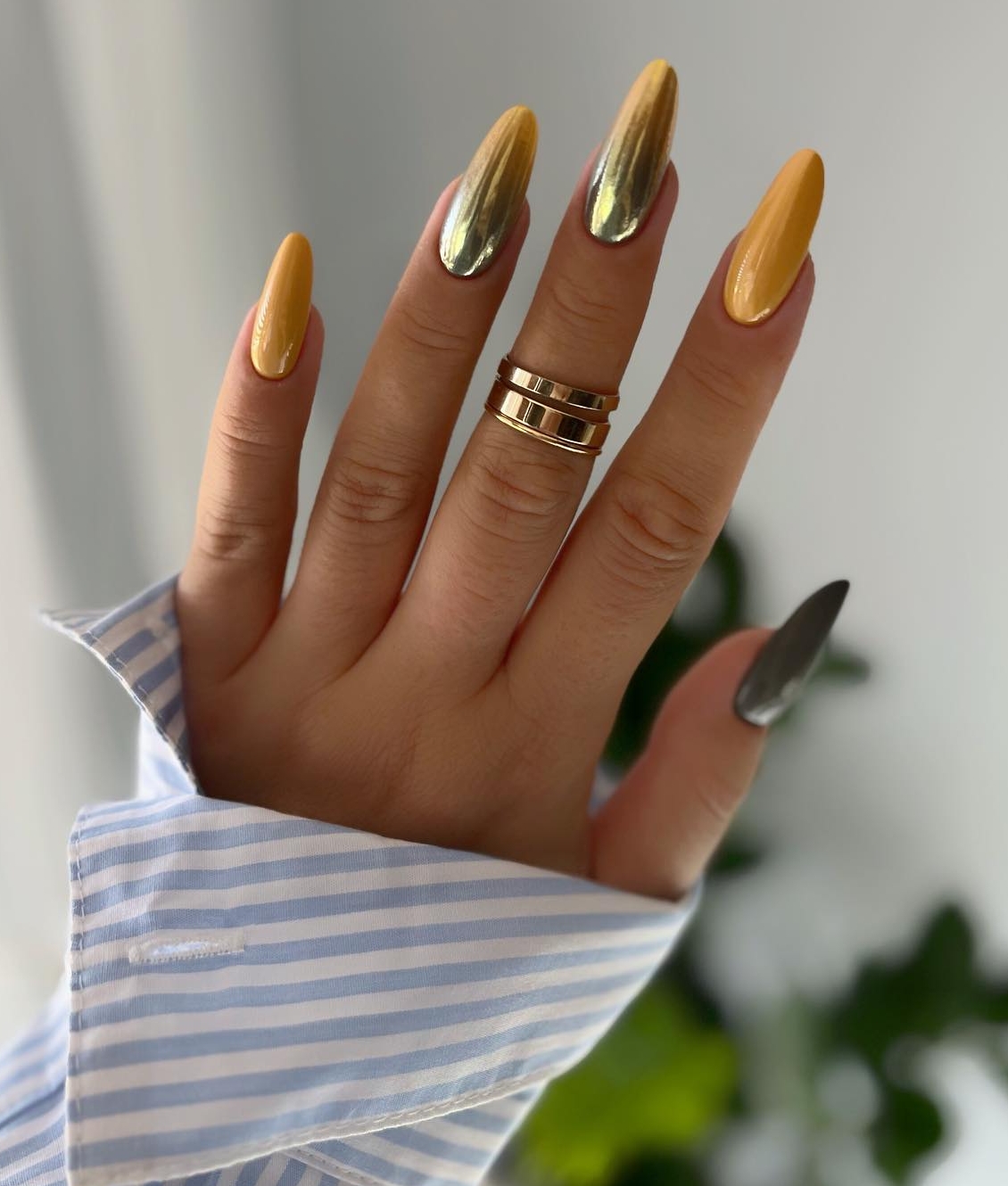 Long Yellow Chrome Nails
