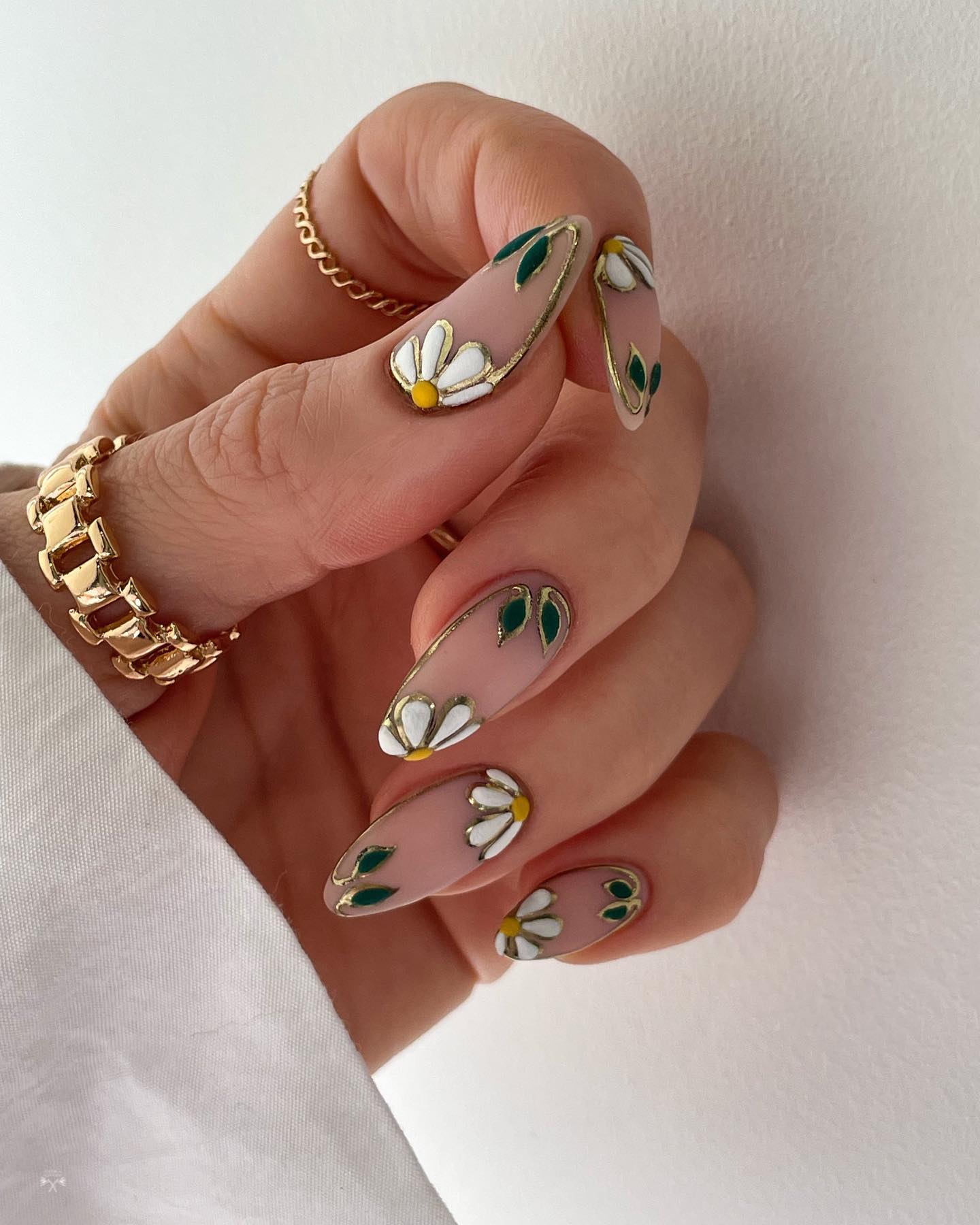 Matte Summer Nails with Floral Design