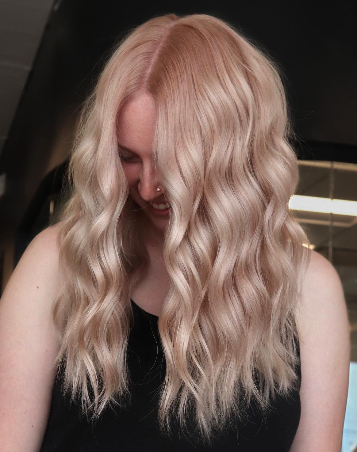 Washed Out Rose Gold Color on Long Wavy Hair