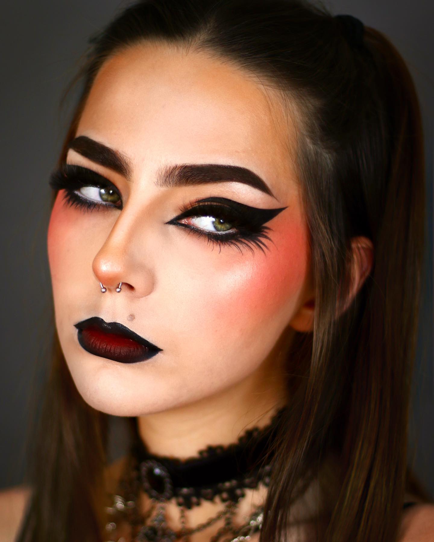 Black Gothic Makeup with Dark Red Ombre Lips
