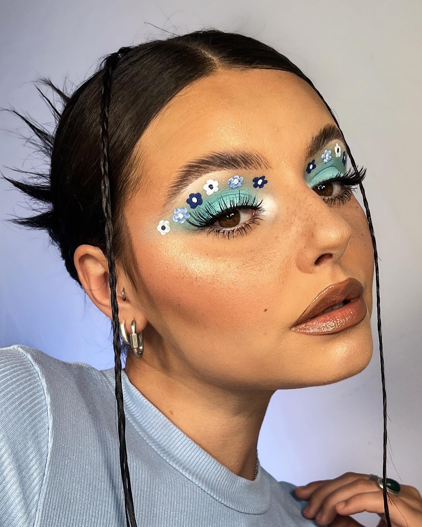 Blue Makeup with Flowers on Eyelid