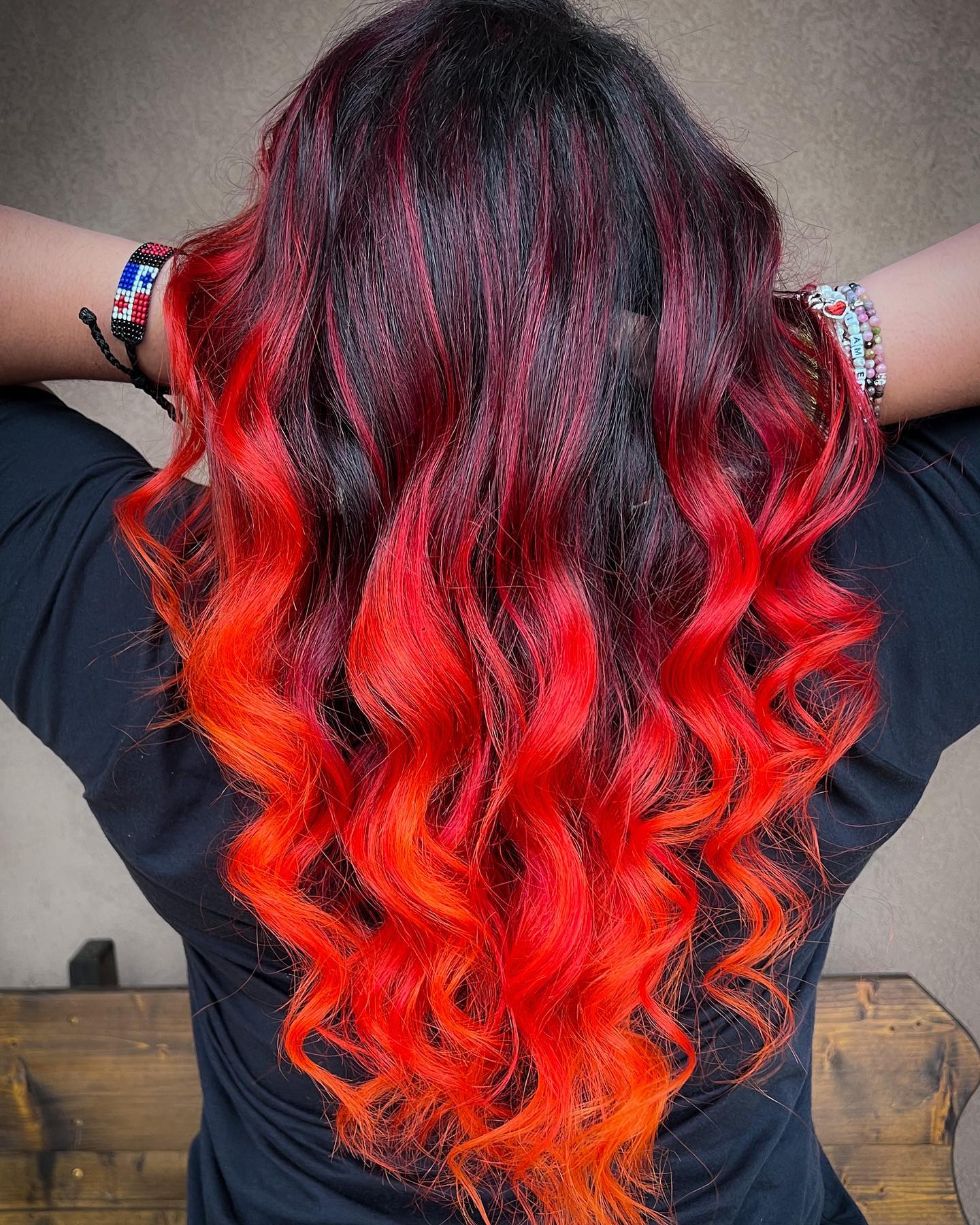 Bright Red Ombre on Curly Hair
