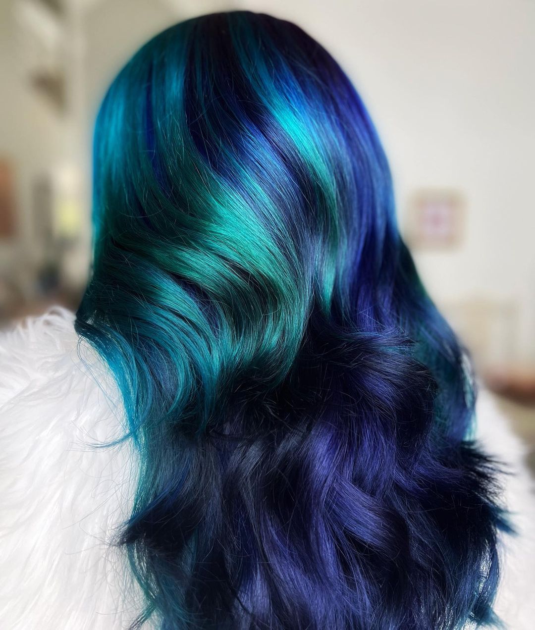 Green and Blue Highlights on Dark Hair