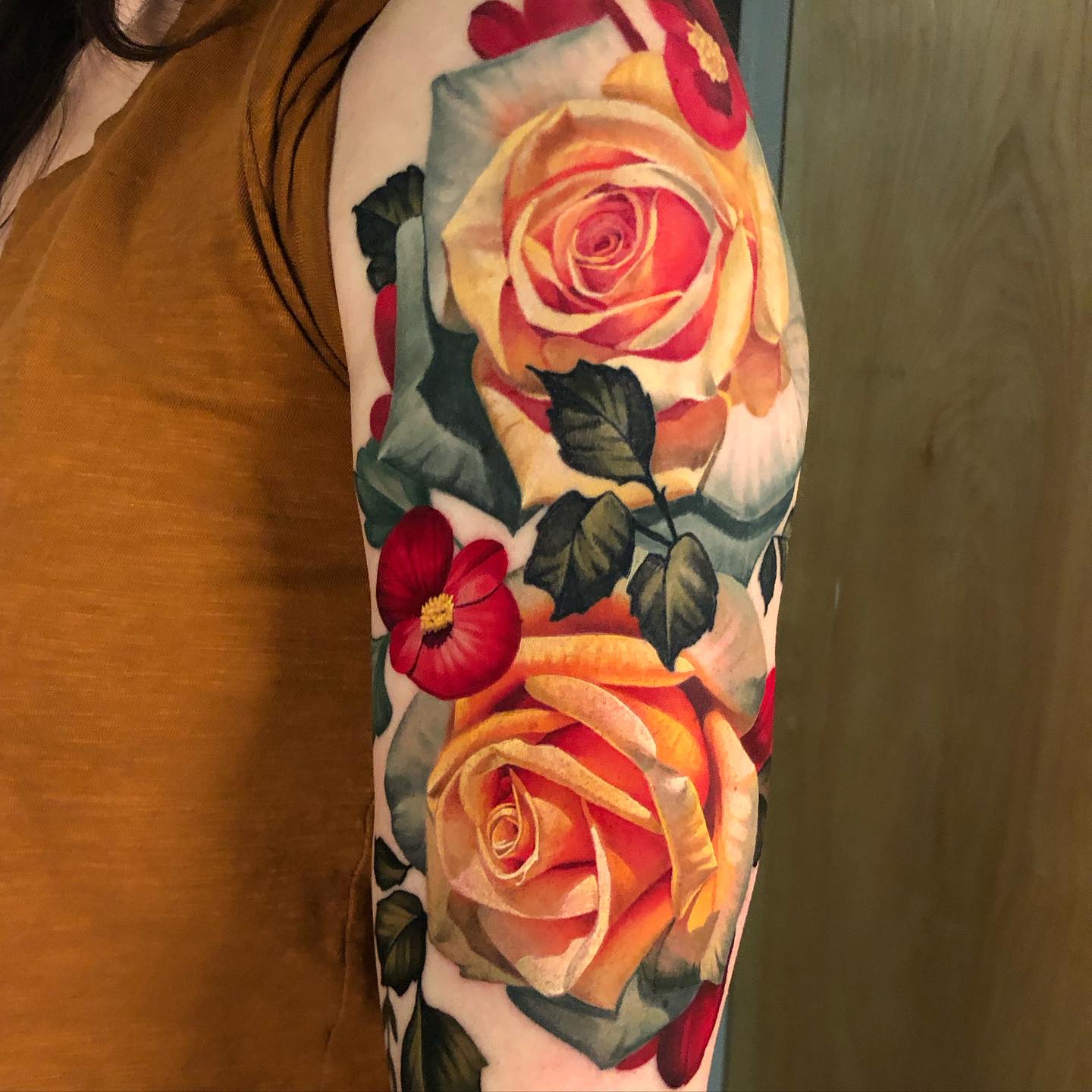 Large Yellow Rose Tattoo on Arm
