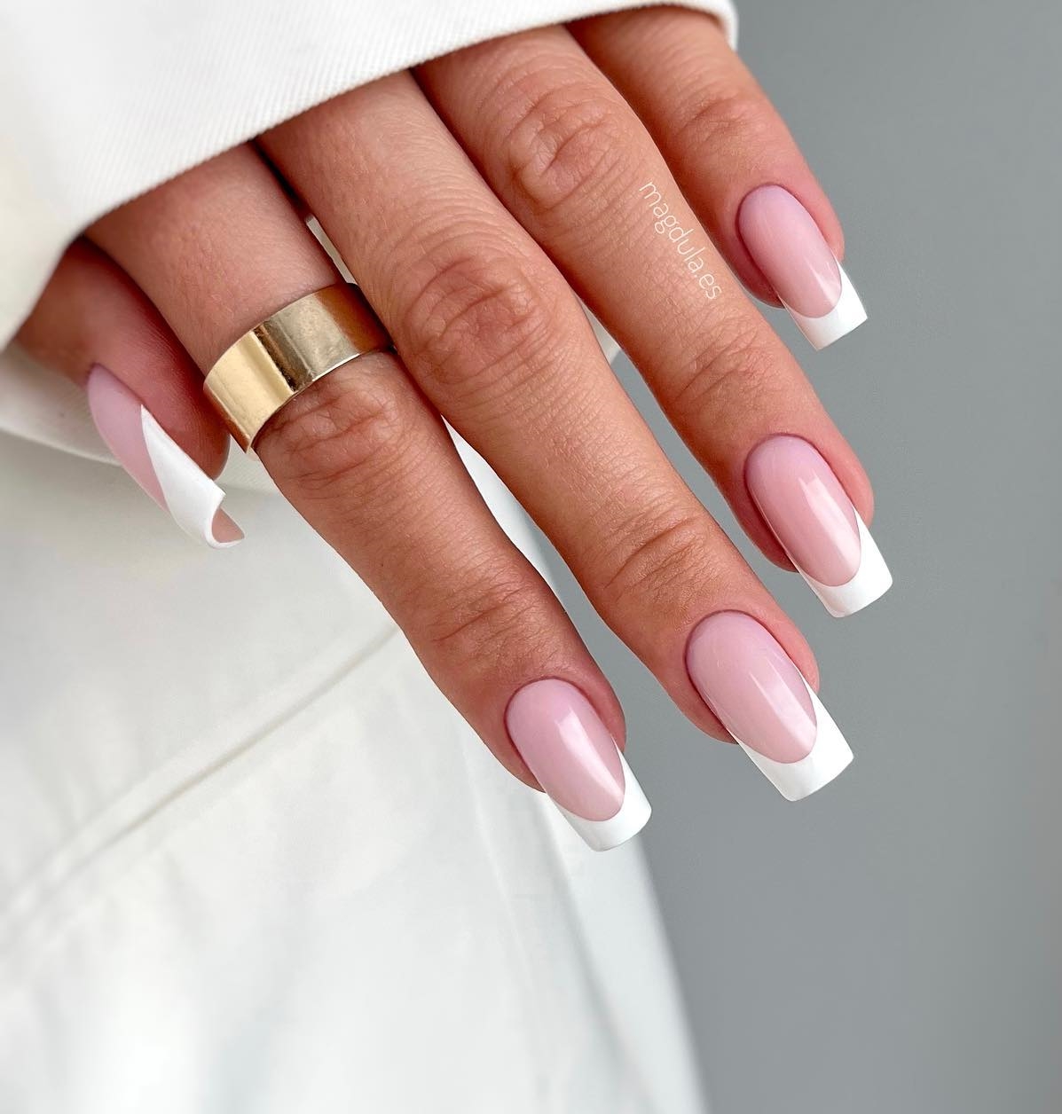 Long Square White French Nail Tips