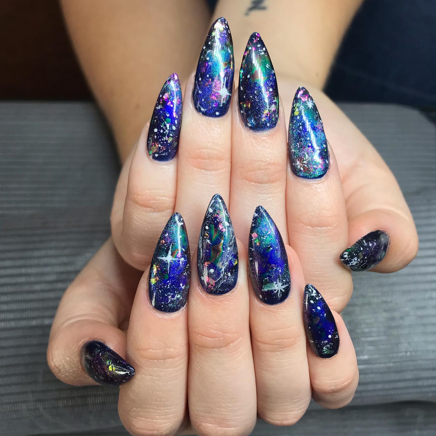 Long Stiletto Space Nails