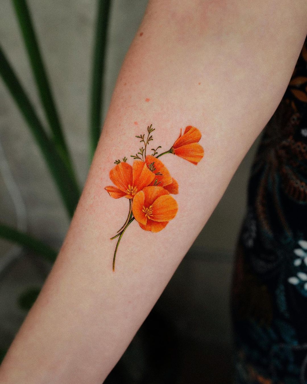 Red Poppy Flower Tattoo on Arm