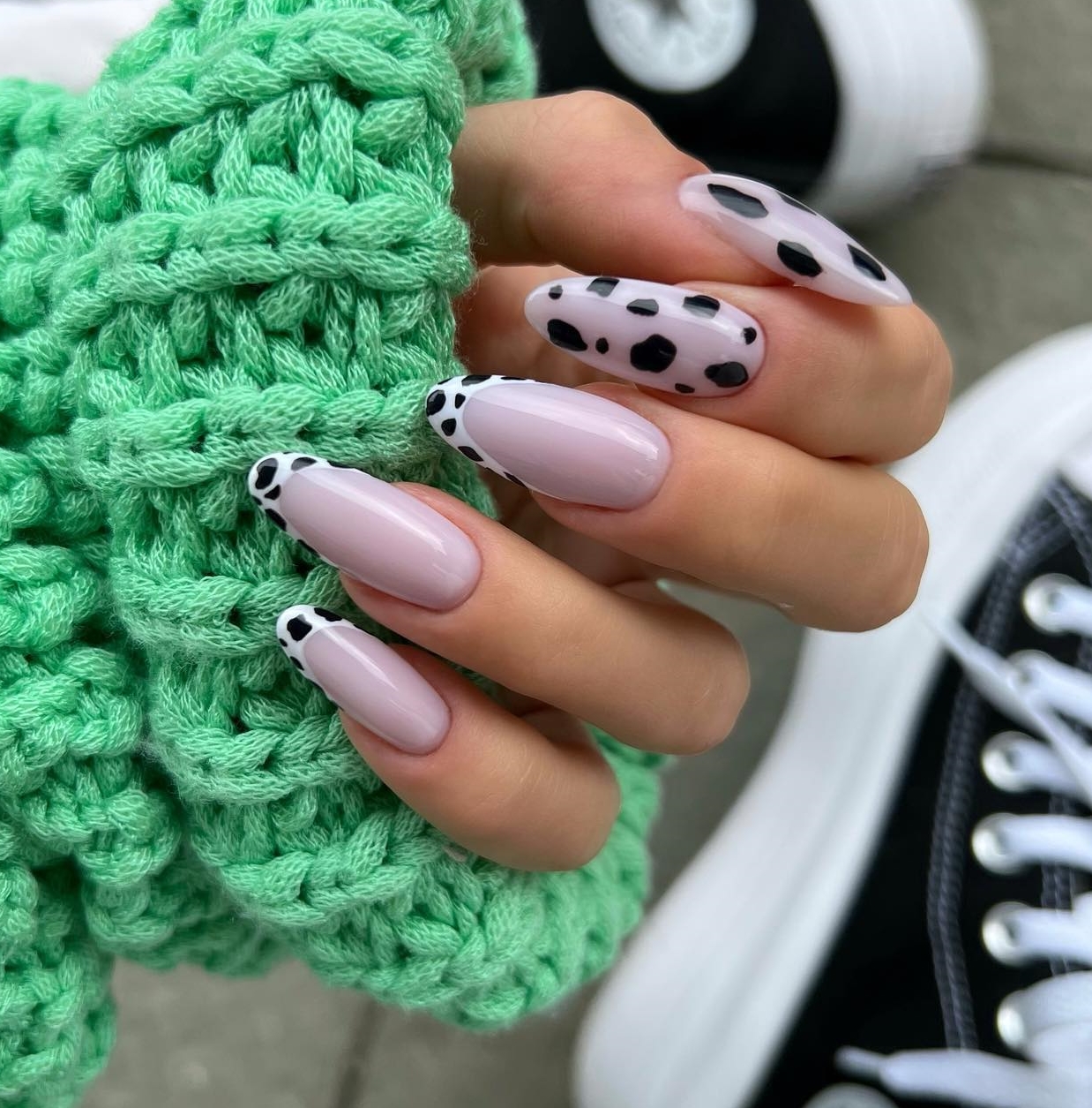 Round Nails with Cow Print Nail Tips