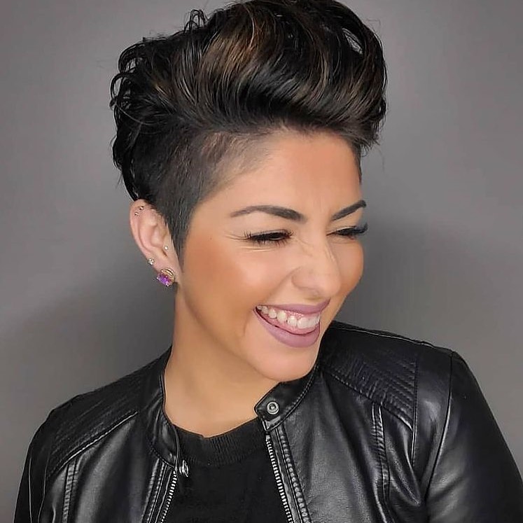 Short Pixie Cut on Black Hair with Highlights