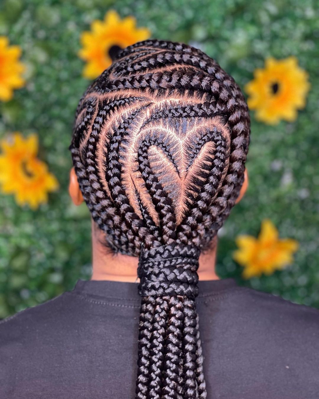 Stitch Braids with Heart at the Back on Long Black Hair