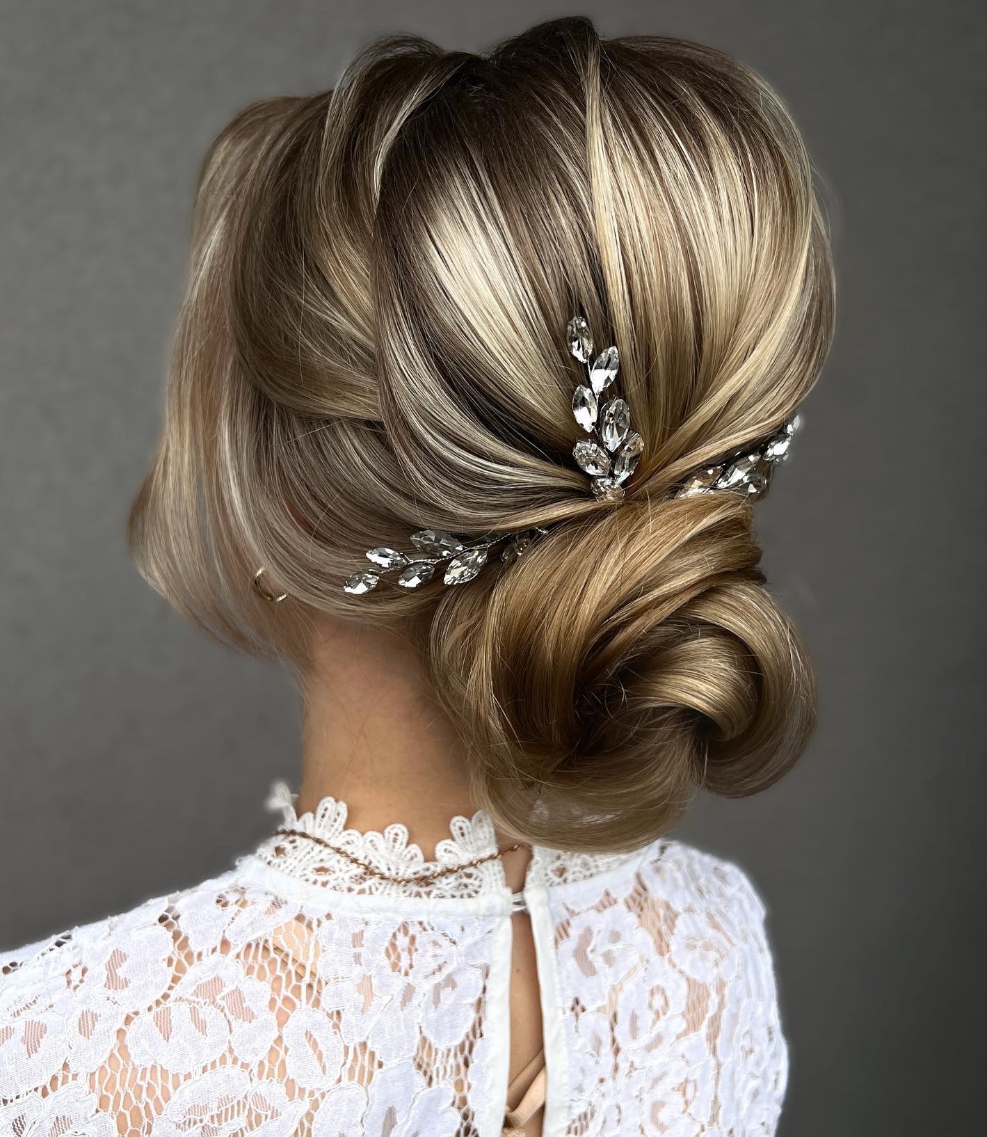Chignon Wedding Hairstyle on Blonde Hair with Hair Decor