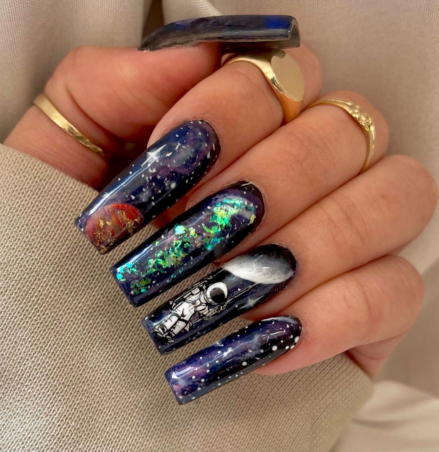 Long Square Dark Cosmic Nails