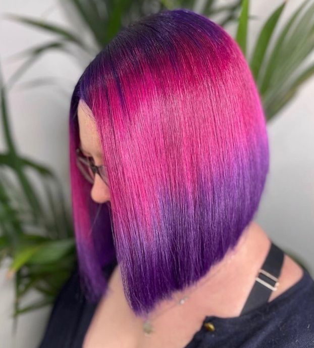 Pink to Purple Ombre on Short Bob Cut