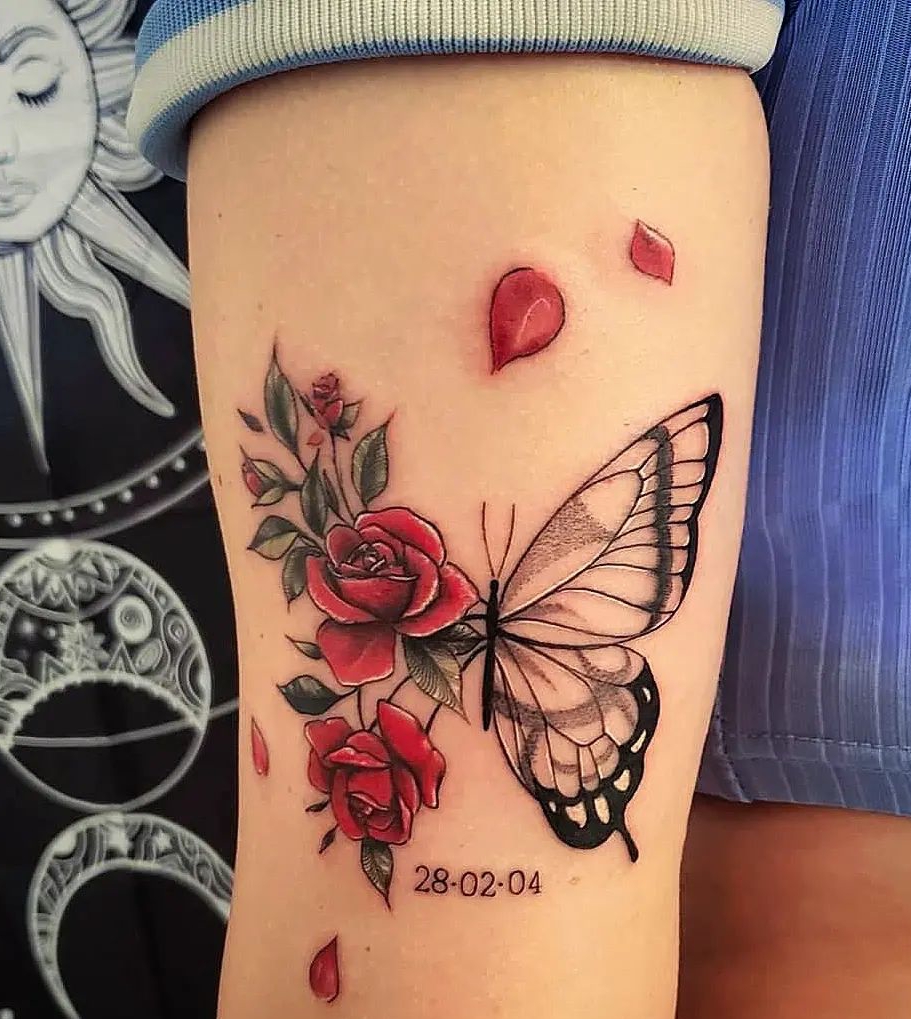 Red and Black Butterfly Tattoo on Arm