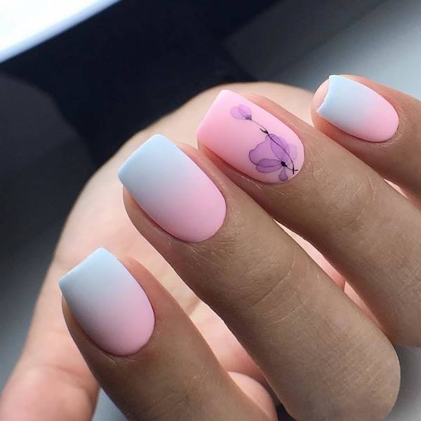 Short Light Blue and Pink Ombre Nails