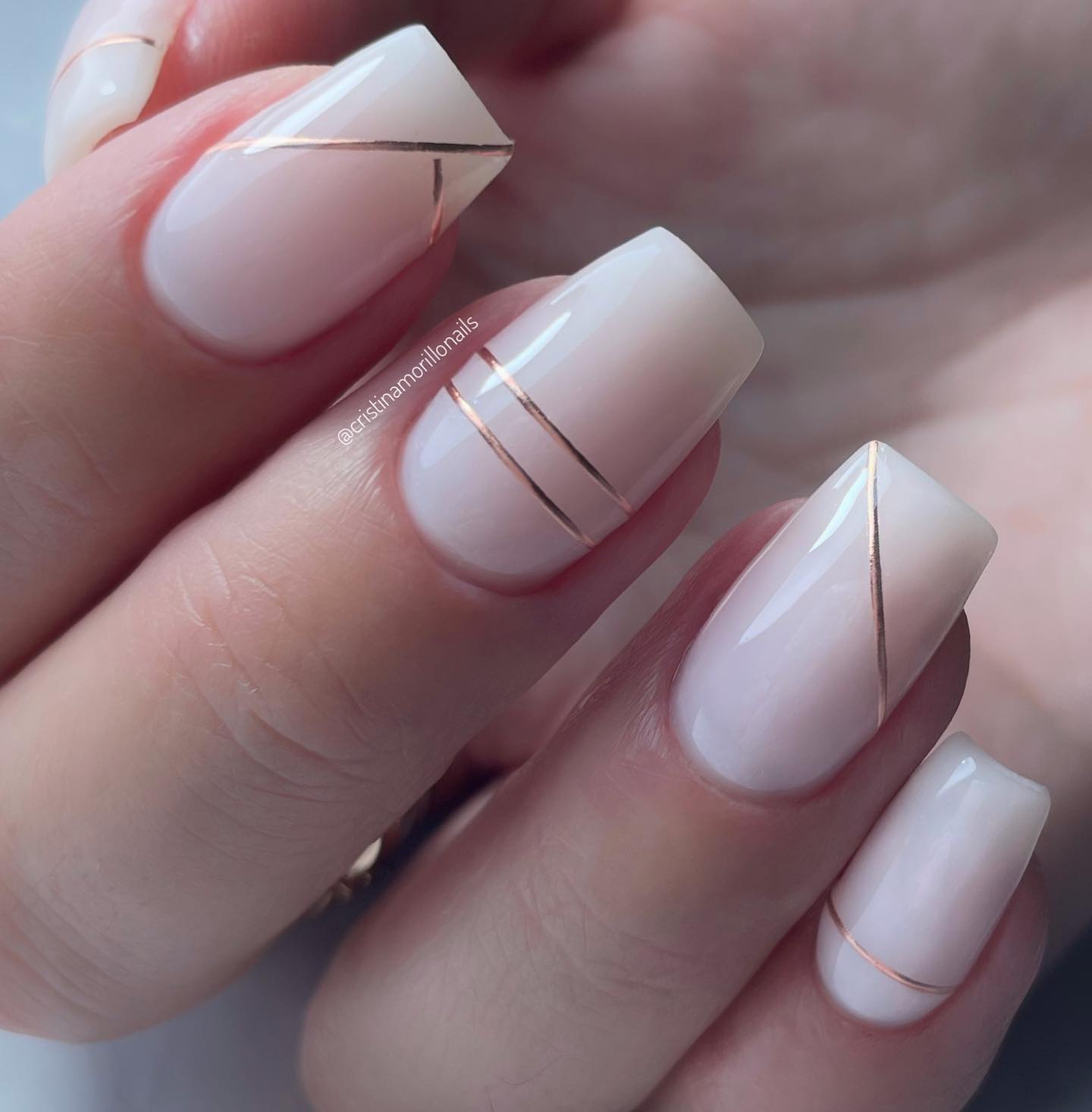 Short Square Milky Striped Nails