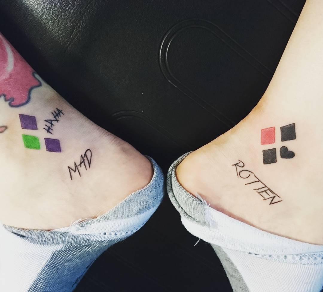 Small Harley Quinn And Joker Couple Tattoos To Celebrate Cinematic History