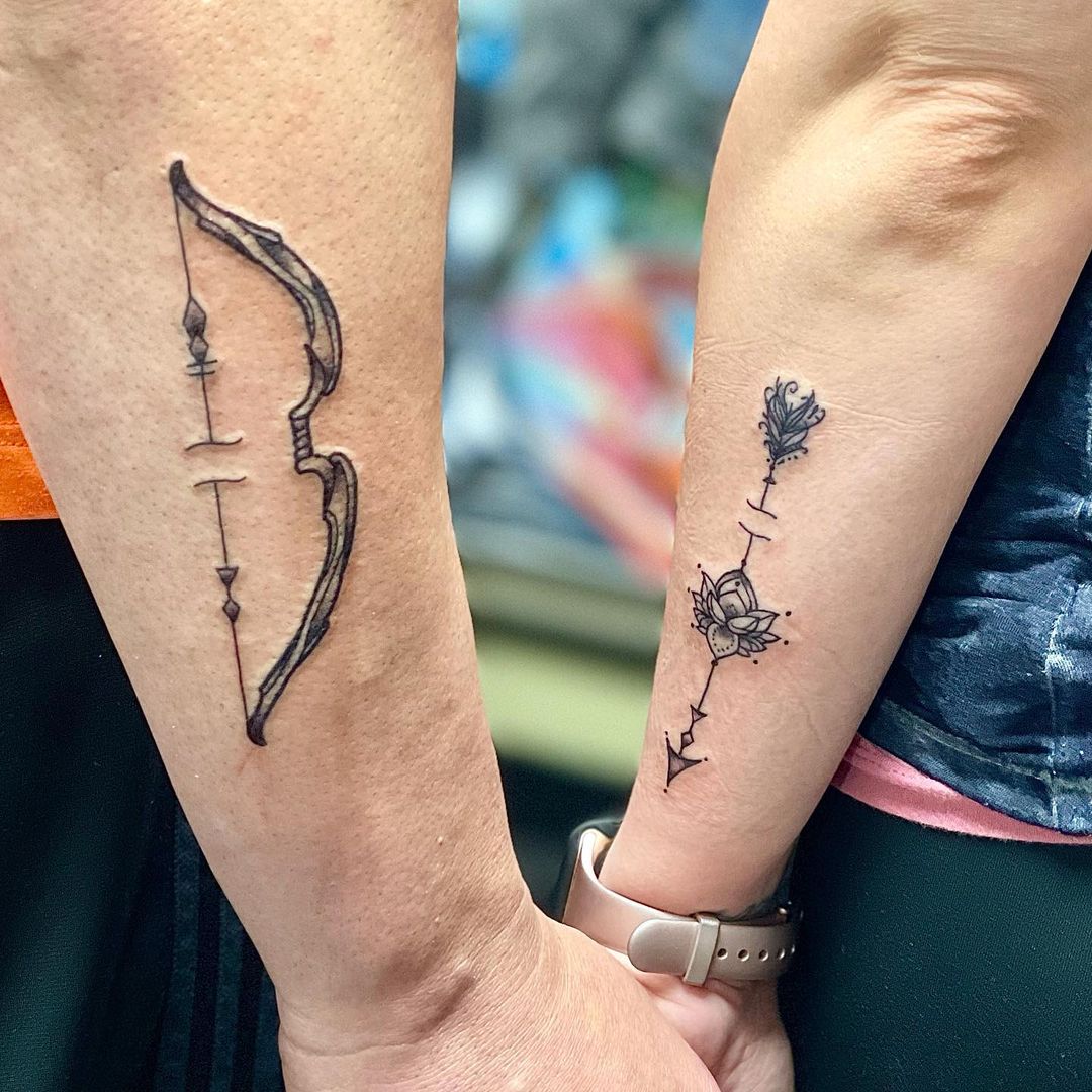 Bow And Arrow Couple Tattoo Design Like Cupid