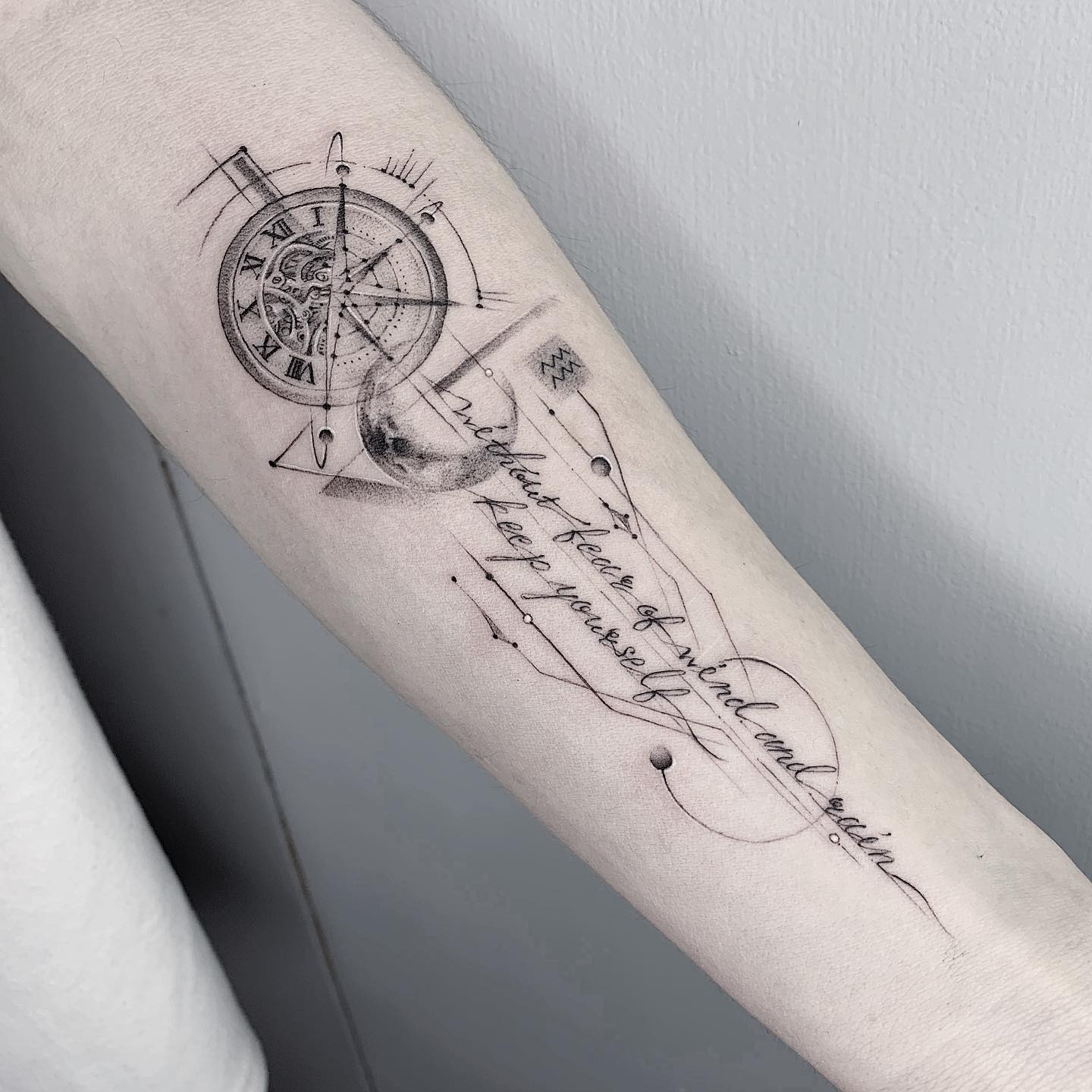 Compass Tattoo with Quote on Arm
