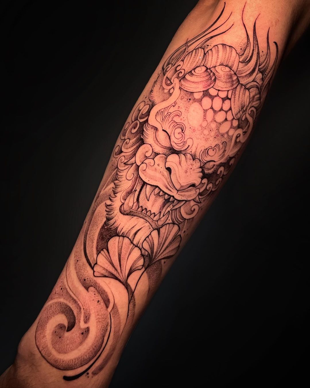 Japanese Lion Tattoo on Arm