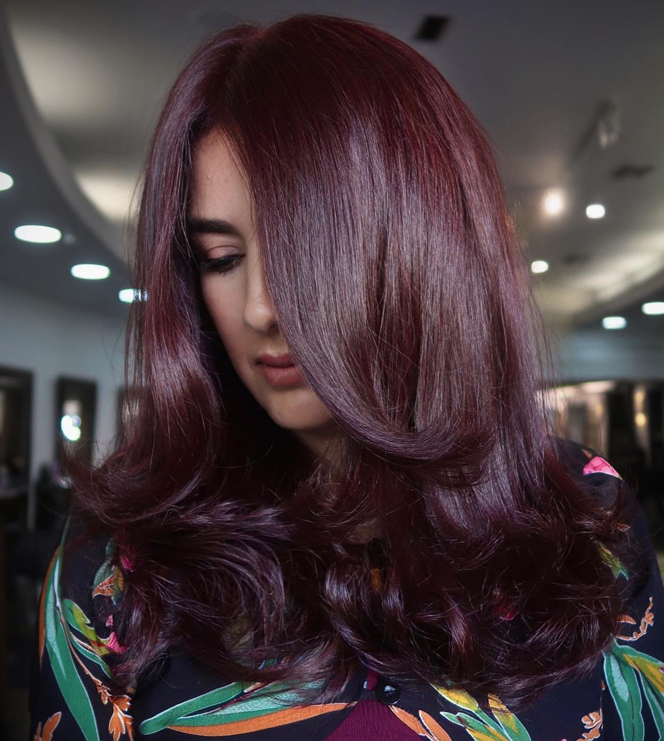 Shiny Plum Brown Hair Color