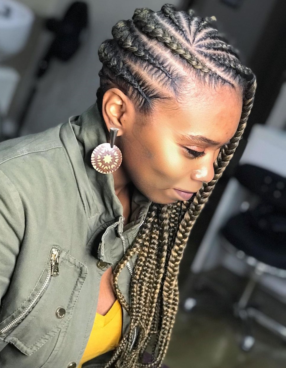 Side Stitch Braids with Blonde Highlights on Long Hair
