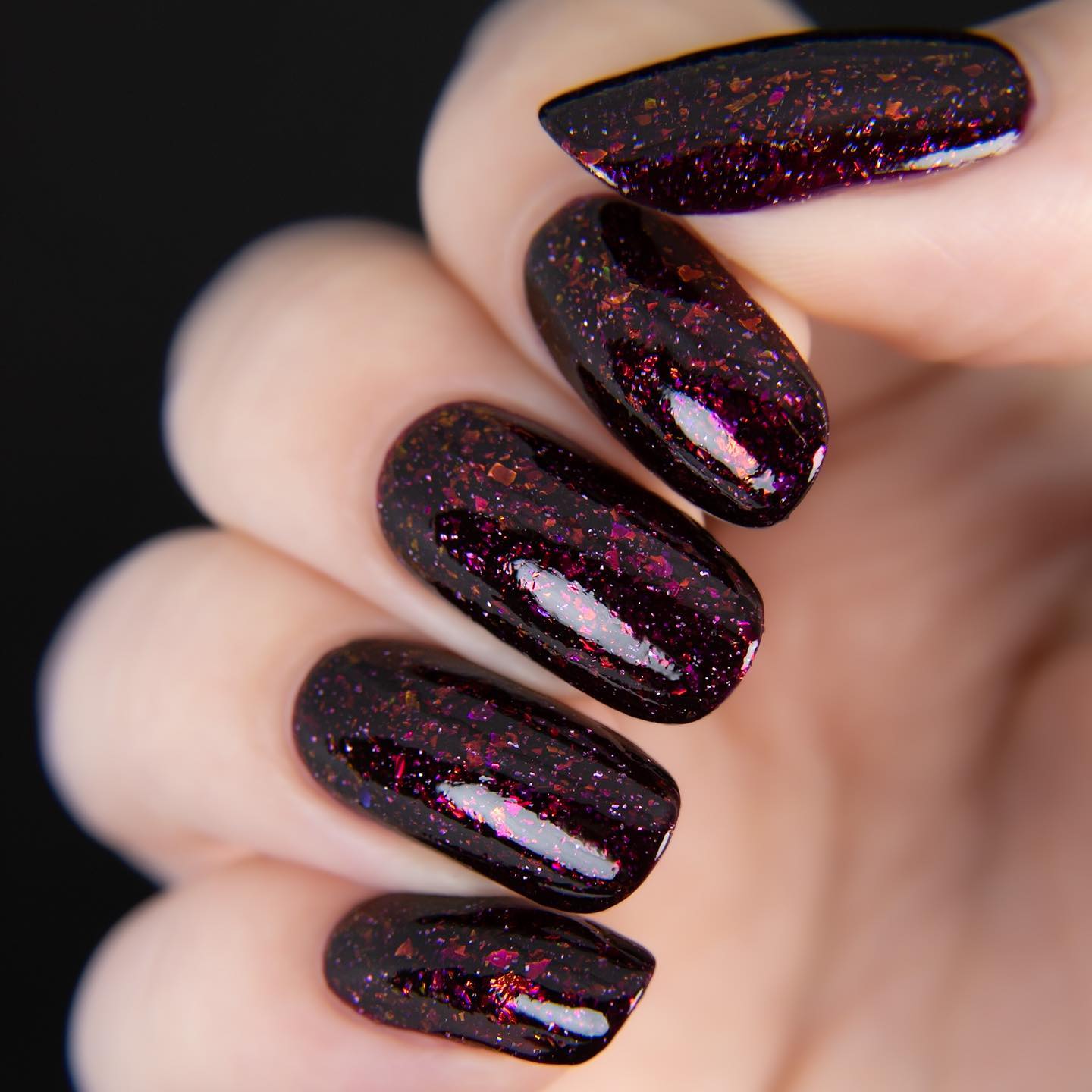 Long Round Dark Burgundy Glitter Nails