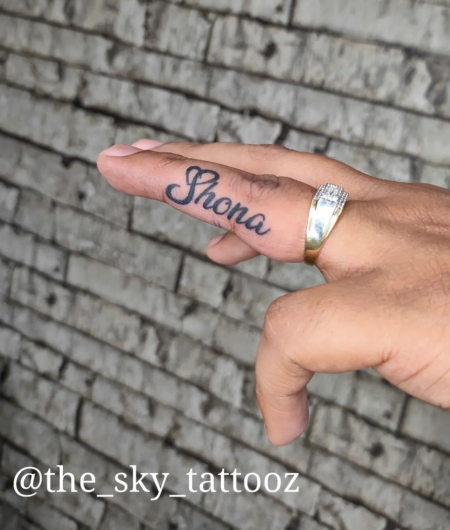 Name Tattoo Inside Ring Finger