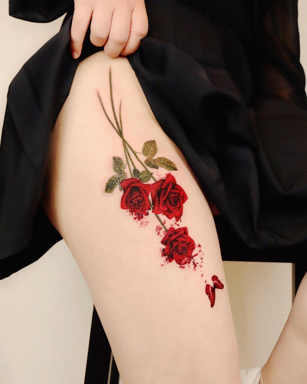 Red Rose Tattoo on Hip