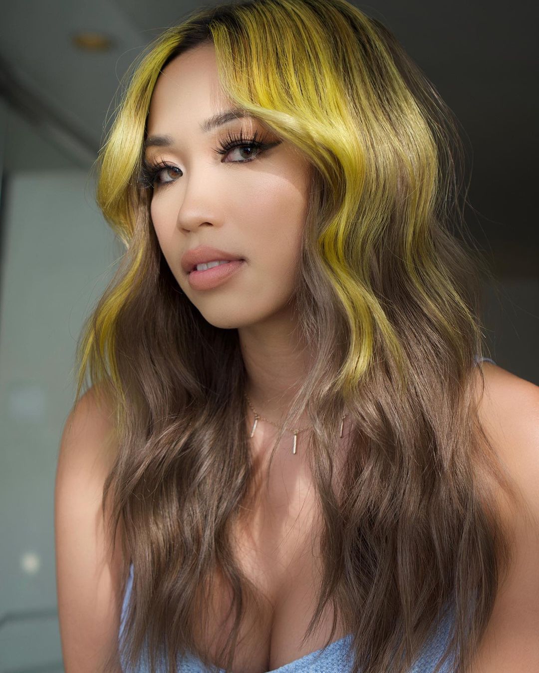 Yellow Money Piece on Light Brown Hair