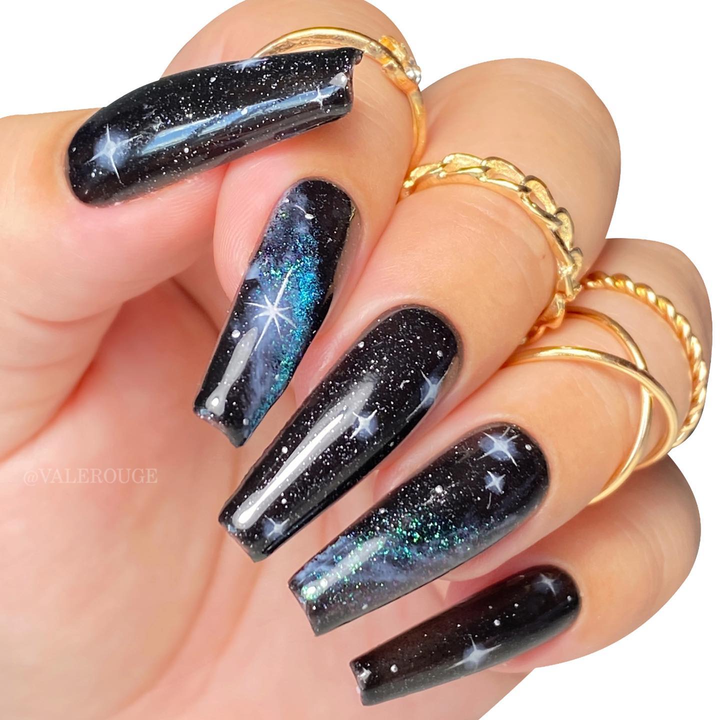 Long Square Dark Galaxy Nails with Stars