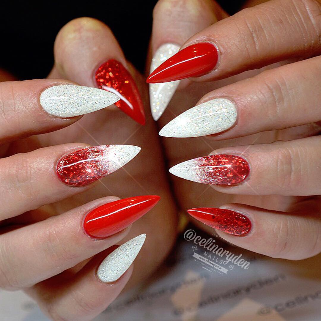 Unusual Red and White Ombre Christmas Nails