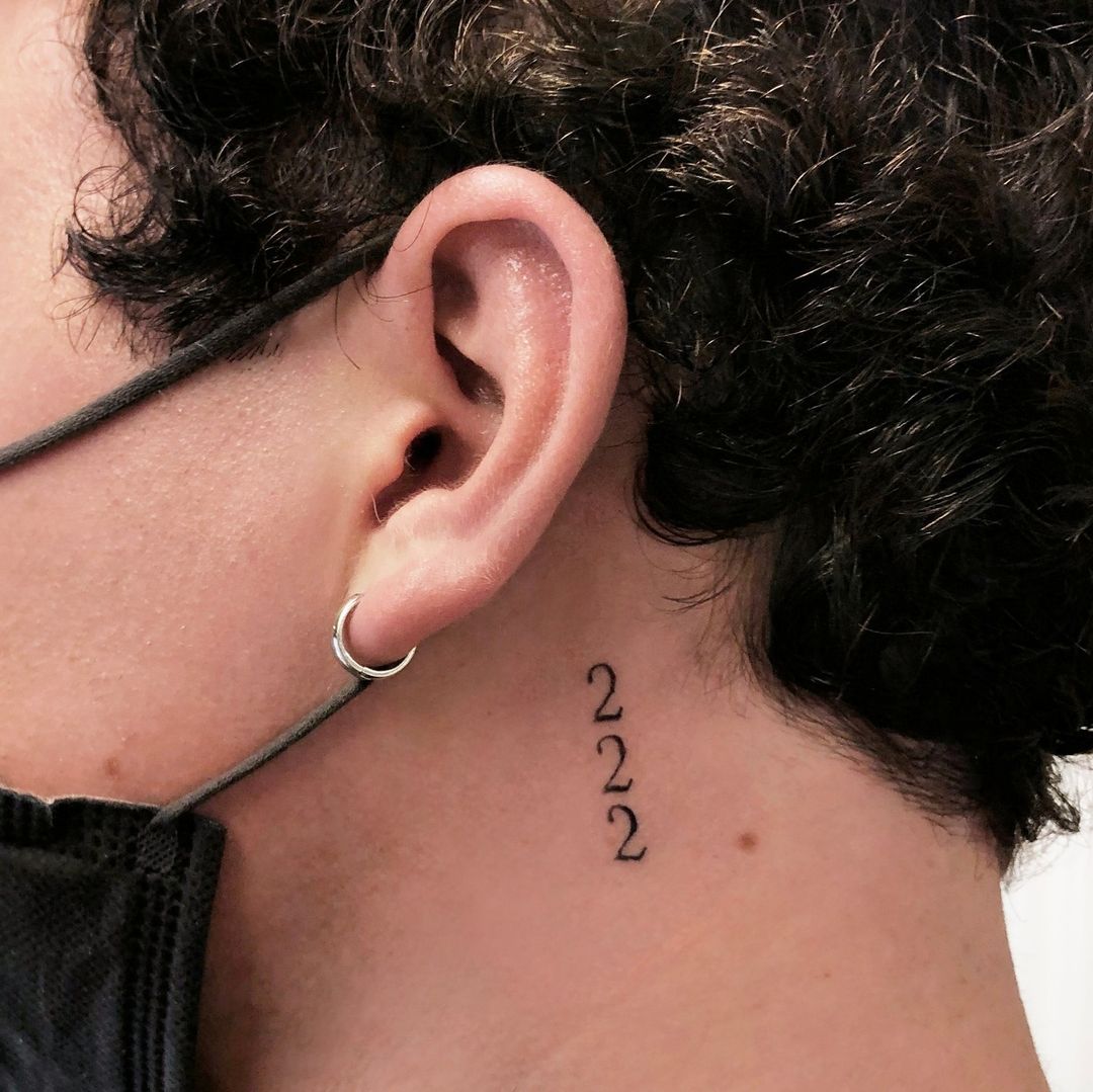 Side Neck Temporary “222” Tattoo for Men