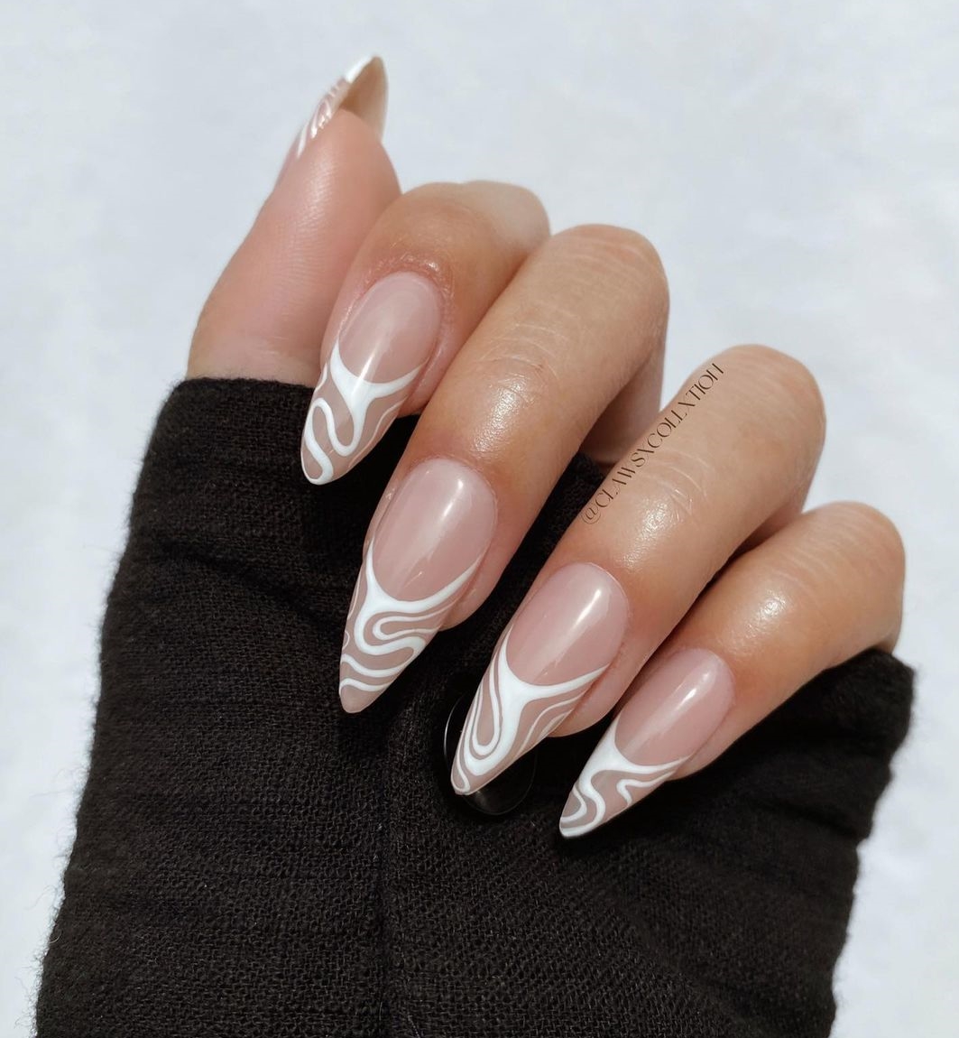 Almond Nails with Wavy French Tips