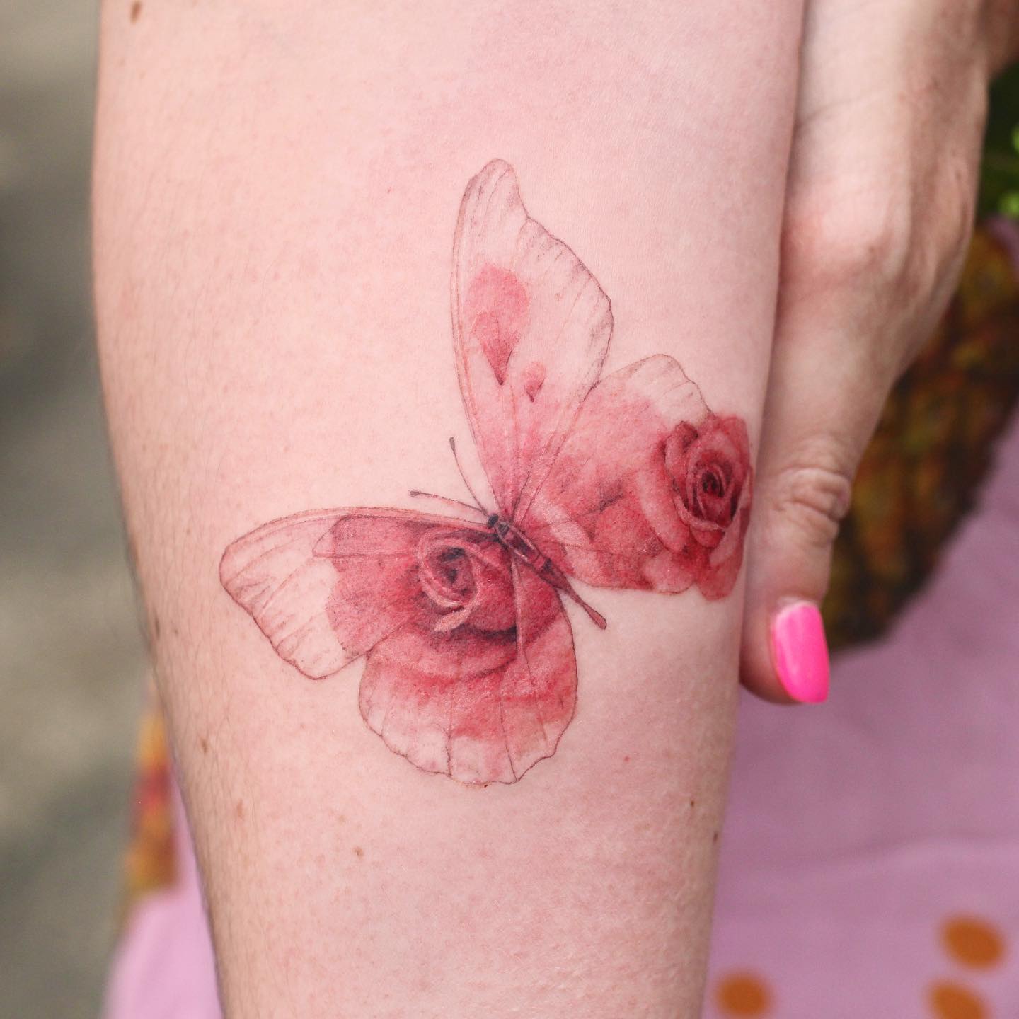 Butterfly with Red Roses Tattoo