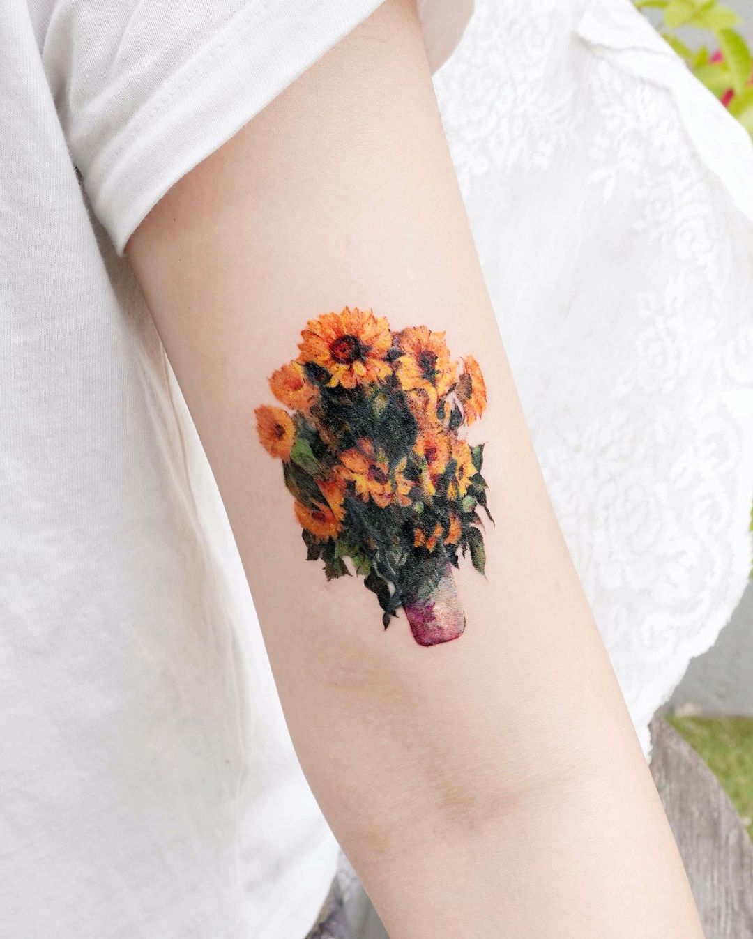 Color Sunflower Tattoo on Arm