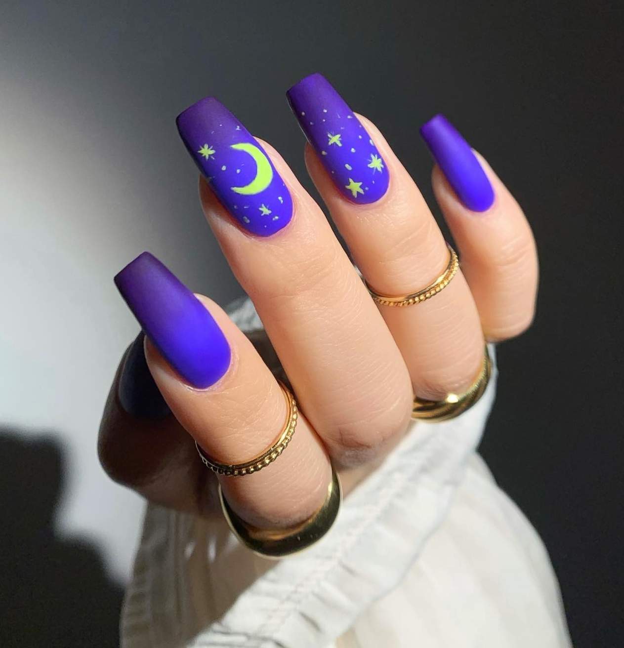 Long Square Matte Blue Moon Nails